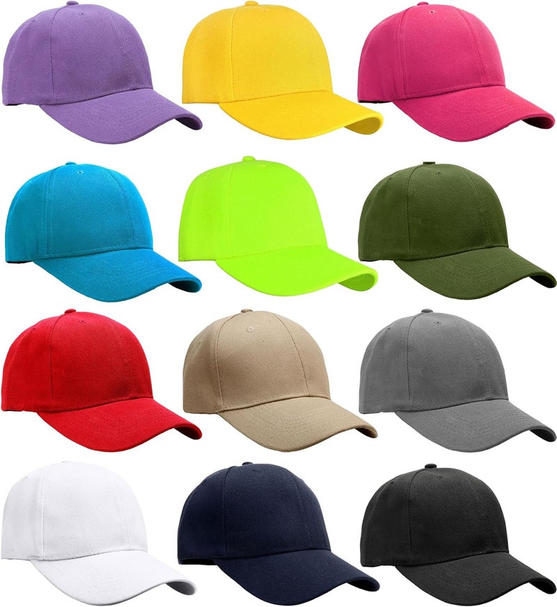 Falari Wholesale Bulk Lot 12-Pack Baseball Cap Adjustable Size Plain Blank Solid Color - Image 1